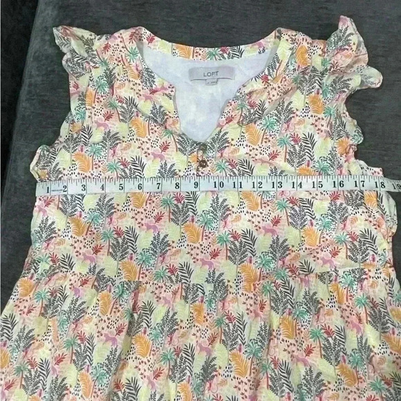 Loft Floral Jungle Print Sleeveless Ruffle sleeve Fun Print Dress, Size M - Picture 7 of 12